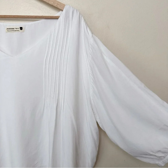 Jackson Rowe Womens Large Puff Sleeve Fluttershy Vneck Blouse - Picture 7 of 16